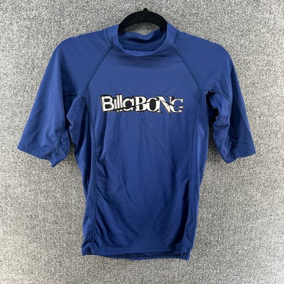 Billabong Rashguard Swim Shirt Boys Youth Large Blue Short Sleeve Surf Swim - Picture 1 of 9